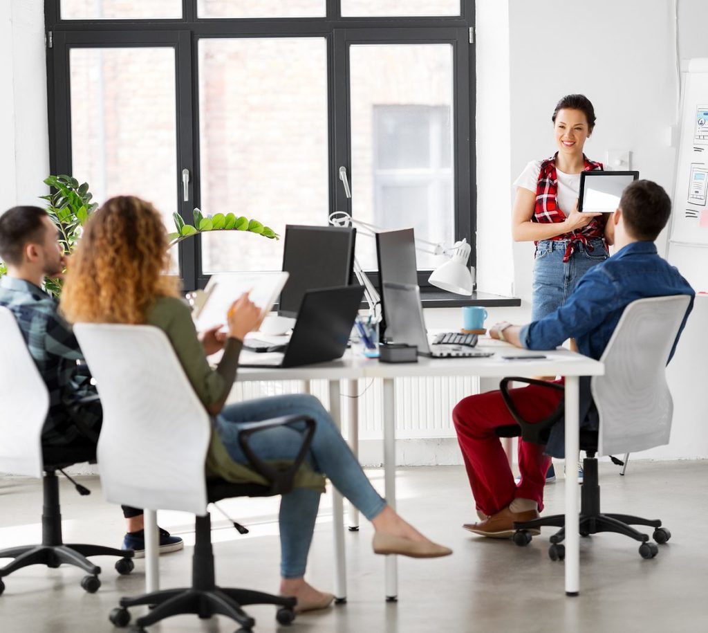 SCRUM product owners in a software demo meeting